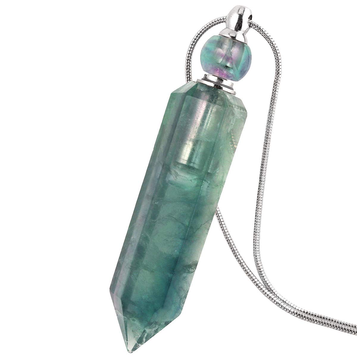 Nupuyai Essential Oil Diffuser Aromatherapy Necklace, Irregular Healing Crystal Point Stone Perfume Pendant with Long Chain, 70cm Fluorite Multicolour-1