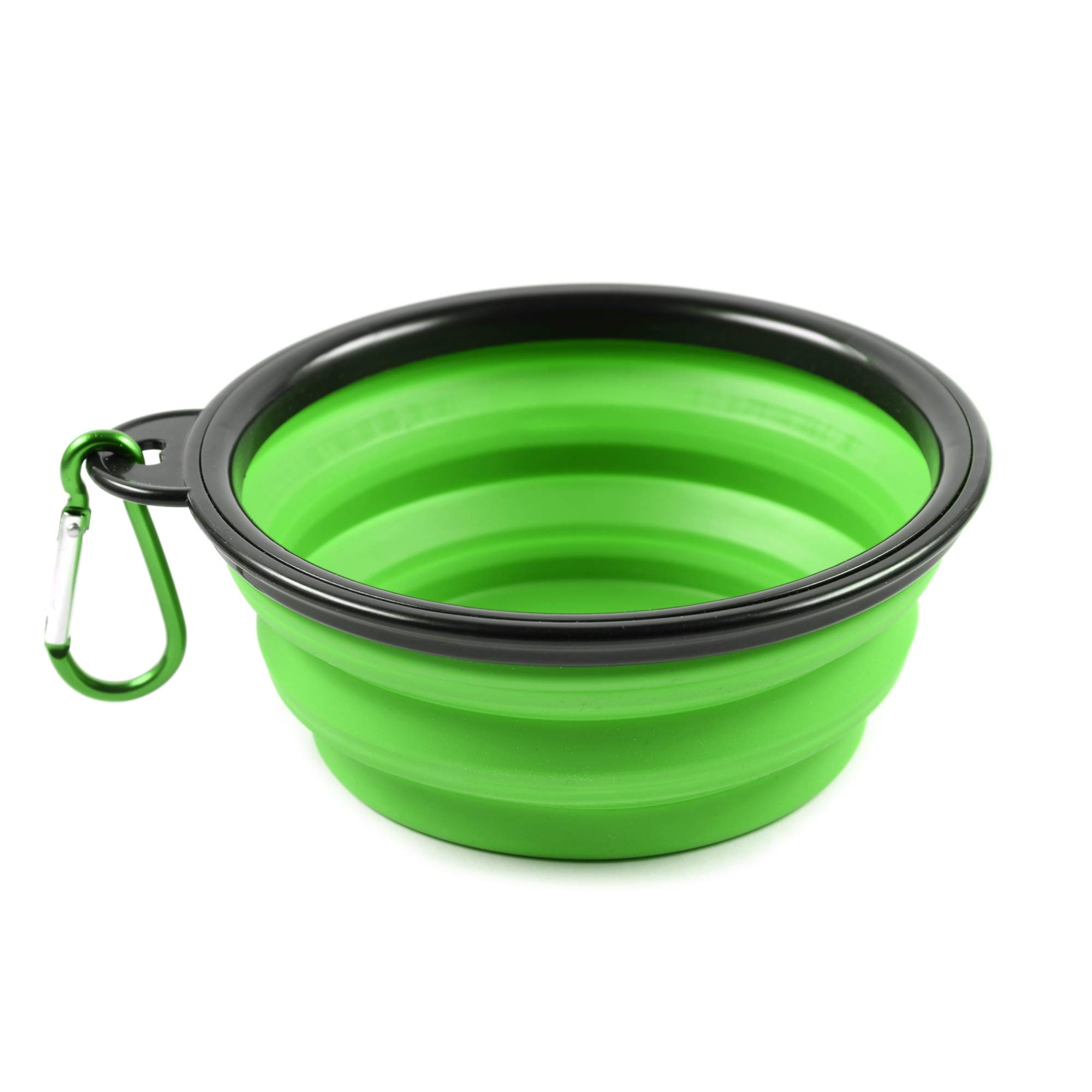 PhoneNatic Collapsible Silicone Dog Bowl in Green, Travel Bowl for Dogs and Cats with Carabiner, S, Green, 350 ml