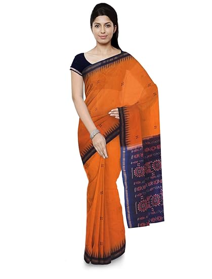 Odisha handloom Sambalpuri Handloom Womens Cotton Saree (Orange)