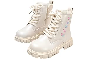 Girls Ankle Boots Lace Up Short Combat Boots Fashion PU Leather Side Zipper Punk Goth Boot Non Slip 3-11 Years