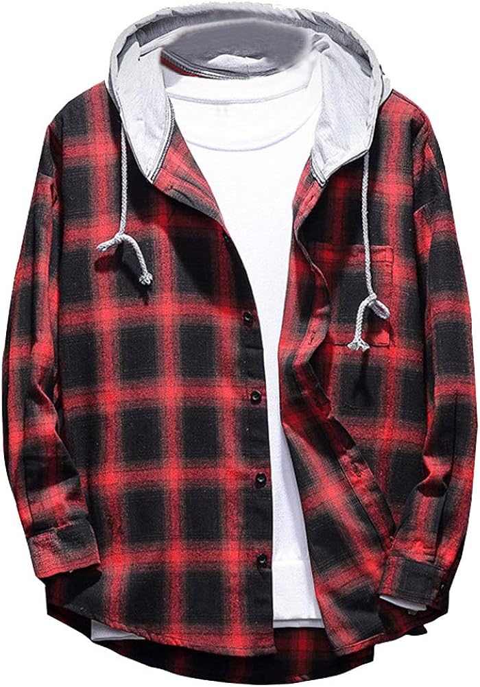 Lavnis Men's Plaid Hooded Shirts Casual Long Sleeve Lightweight Shirt Jackets at  Men’s Clothing store