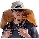 Extra Wide Brim Solar Fan Hat, Mens Fishing Hat with Fan, Neck Flap Sun Hat, UPF 50+ Solar Powered Cooling Cap Fisherman Hats