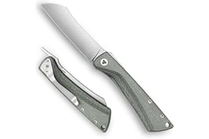 TRIVISA Japanese Pocke Folding Knife with Clip,Stonewashed 14C28N Steel Blade,Green Micarta Handle,Front Flipper Modern Higonokami EDC Knives for Men,Norma-04G