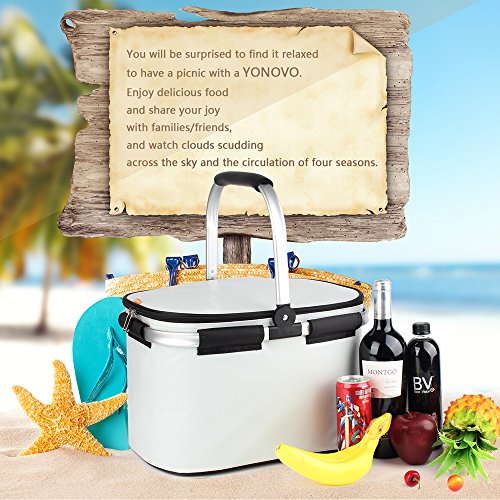 YONOVO 32 L Folding Picnic Basket Insulated Cooler Bag for Family Gathering Camping Travel BBQ (Ivory)