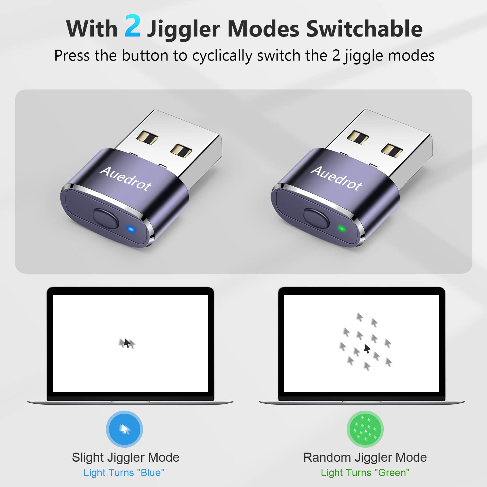 Auedrot USB Mouse Mover with Switch Button, Automatic Mouse Jiggler with 2 Modes, Keep Computer/Laptop Awake - Purple