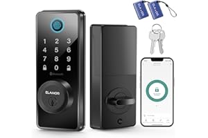 ELAMOR Smart Fingerprint Door Lock, 6-in-1 Keyless Entry Door Lock with Bluetooth App Control, Touchscreen Keypad, Easy to In