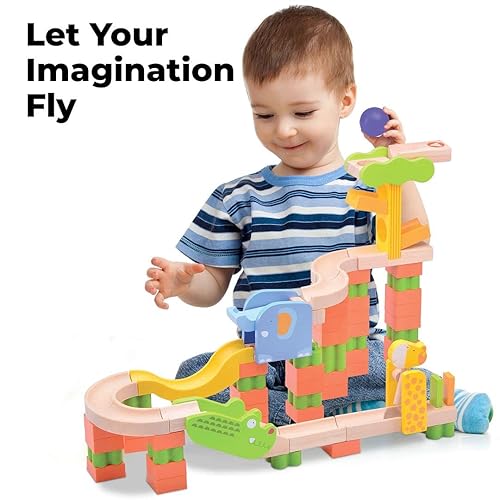 Wooden Marble Run for Kids Ages 4-8-Kids Marble Track Run, 65