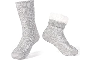 LEMZONE Men's Warm Cozy Slipper Socks Non Slip Winter Fuzzy Fleece Lining Cabin Sock with Grips