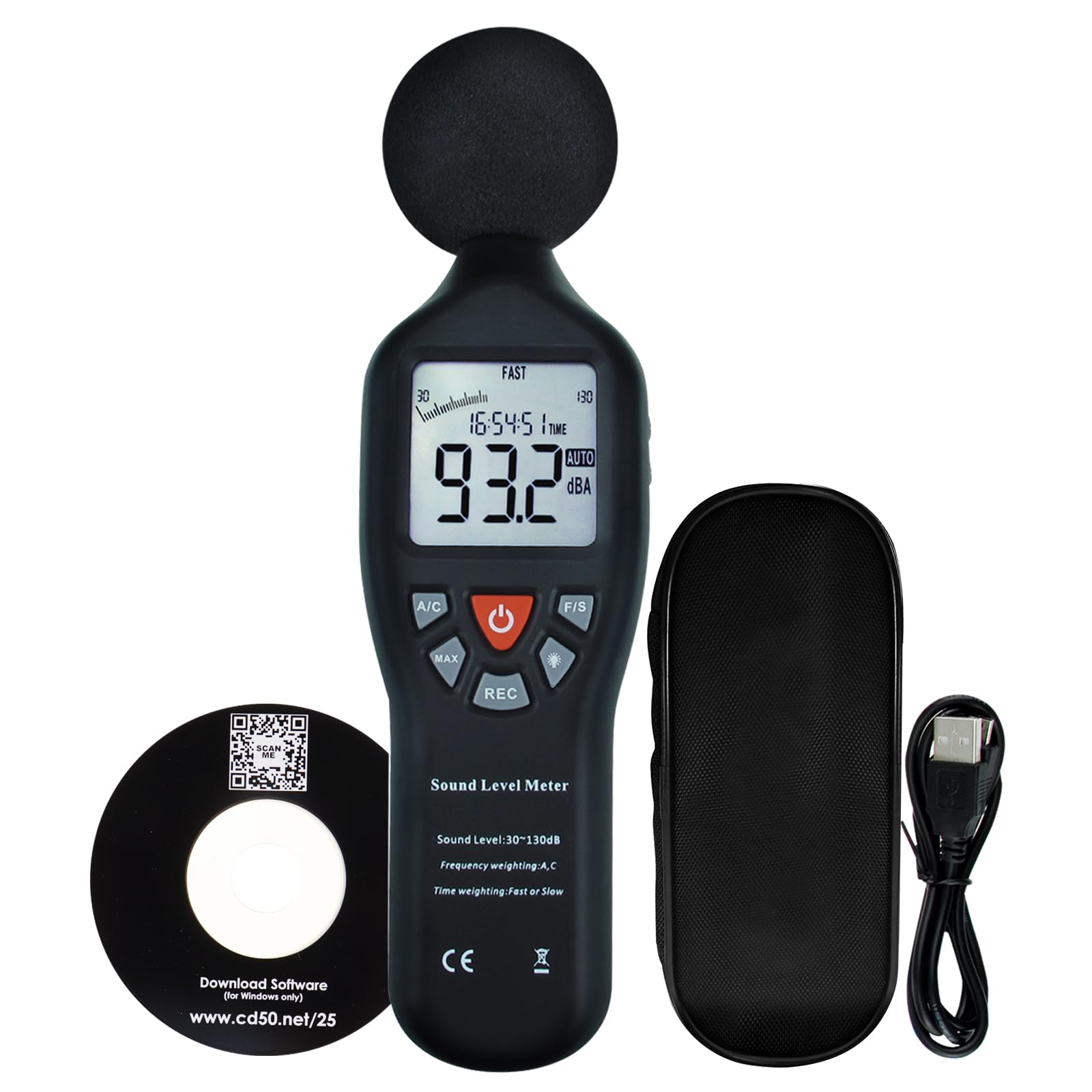 Data Logging Fuction Sound Level Meter with Backlight Display High Accuracy Measuring 30dB~130dB Instrument Compact Professional