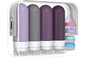 DEPOZA 18 Pack Travel Size Toiletry Containers Sets, BPA Free Silicone Travel Bottles with Leak Proof Caps, TSA Approved for Shampoo, Conditioner, Lotion, Soap and Essential Accessories (Cranberry)