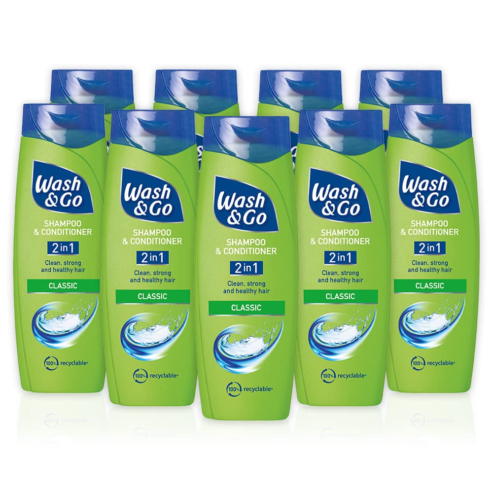 Wash & Go Classic 2 in 1 Shampoo & Conditioner, Men's Hair Shampoo, For All Hair Types, Bulk Pack x 9 bottles
