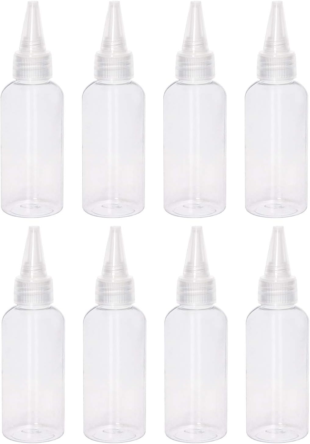 Penta Angel 2oz Plastic Squeeze Bottles 8Pcs Small Clear Empty Squirt Bottle with Leak-Proof Top Caps for Paint Art Lotion Glue Liquids Travel and Crafts