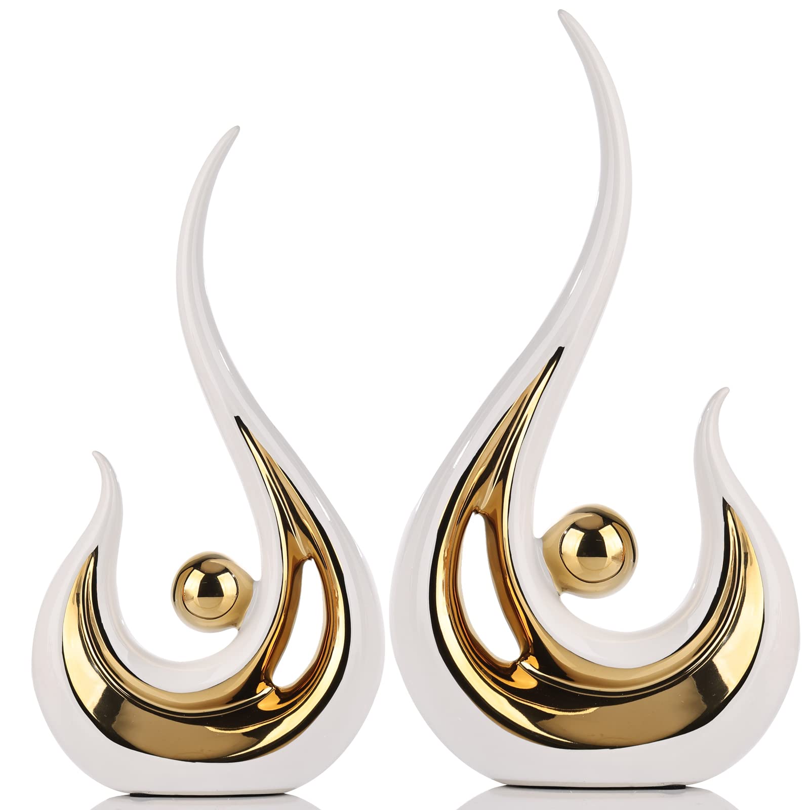 Photo 1 of XMGZQ 2pcs White and Gold Modern Abstract Art Statue Table Decoration,Elegantes Ceramic Statue for Home Décor Accent,Mantel,Bookshelf,Centerpiece Table Decorations for Dining Room,adornos para sala