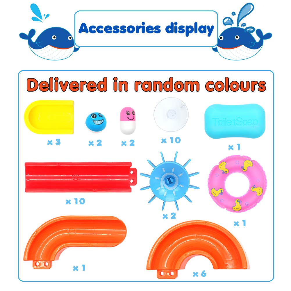 Ball Track Game, Bath Toys Kids Bathtub Toys Shower Toys, DIY Colorful Construction Kit Building Blocks Toys for Toddlers Girls Boys