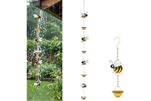 Whimsical Bee Rain Chain, Bee Cup Rain Catcher for Gutters, Decorative Hanging Metal Bees Rains Chain, Outdoor Durable Heavy 