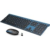 Wireless Keyboard and Mouse, Vssoplor 2.4GHz Rechargeable Quiet Full-Size Keyboard and Mouse Combo with Nano USB Receiver for Windows, Laptop, PC, Notebook-Black and Blue