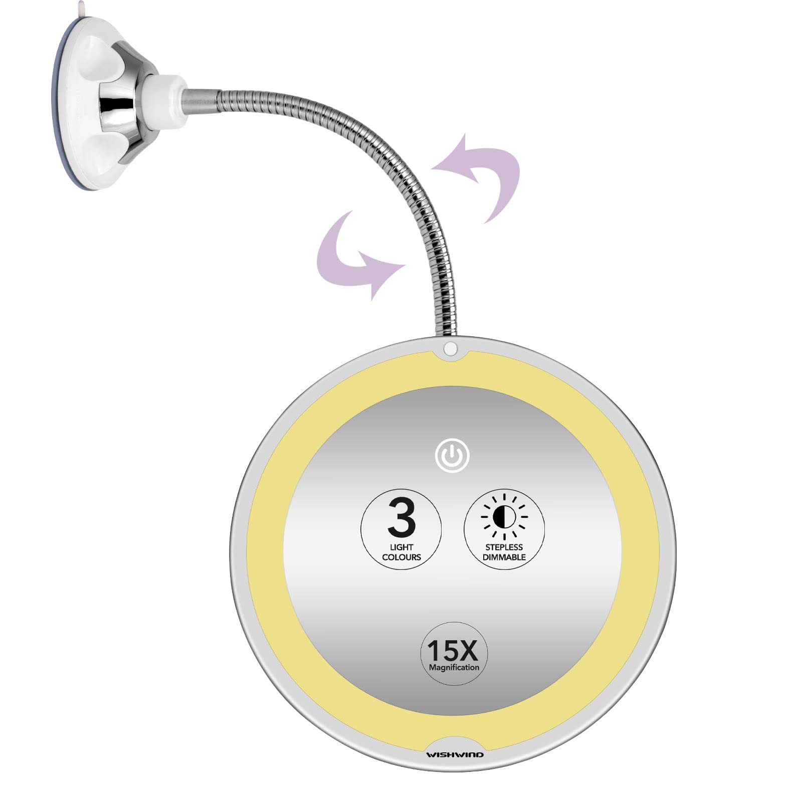 Photo 1 of 15X Magnifying Flexible Gooseneck Lighted Makeup Mirror,8 INCH LED Vanity Mirror with Light,Touch Senser 3 Colors and Stepless Dimming,Suction Cup Or Portable Traveling Mirror with Lights