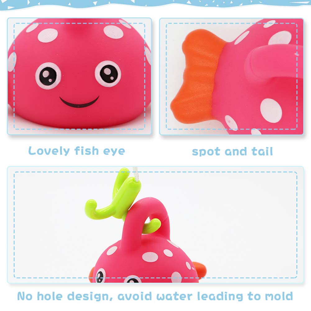 Nuheby Baby Bath Squeeze Toys Floating Fish Kids Fishing Pole Toddler Toys Baby Pool Float Bathtub Toy with 5 Cute Fishes for 18 Month Old