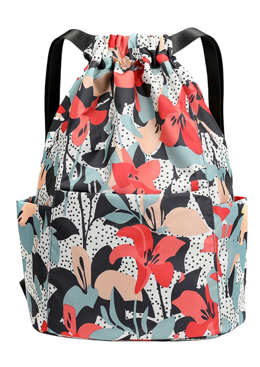 FAVORTALK Swimming Bag Lightweight Drawstring Bags - Nylon Waterproof PE String Backpack with Outside Zipper Bags Large Capacity with Two Side Pockets,D39904