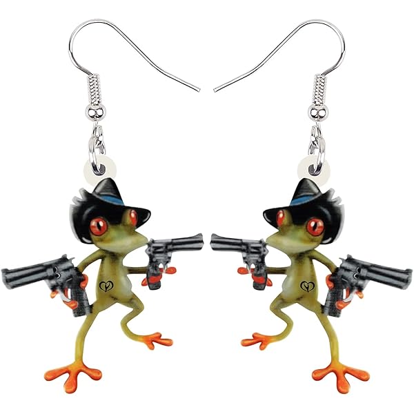 BONSNY Funky Green Frog Dangle Earrings – Cute Animal Novelty Earrings, Hypoallergenic, Lightweight Acrylic