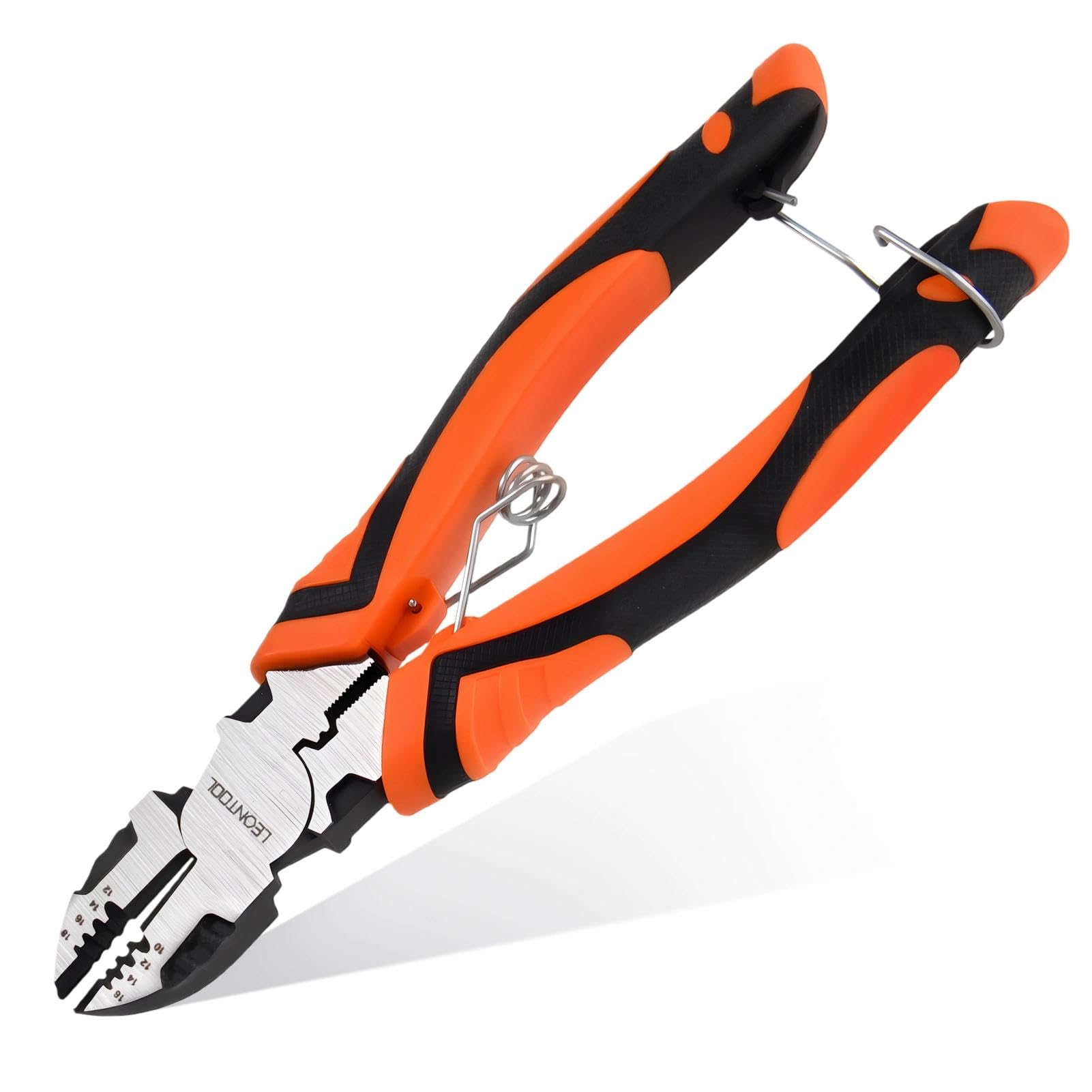 LEONTOOL 3-in-1 Diagonal Cutting Pliers with Wire Stripper Crimper, 8" Multifunction Electrician Plier Wire Cutter Side Cutting Pliers Cable Cutter with Ergonomic Handle for Electricians and Home