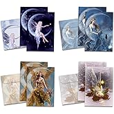 Tree-Free Greetings Moonlight Fairy All Occasion Cards - 8 Recycled 5x7 Cards & Matching Envelopes, Thick Cardstock, Sustainably Made in USA - Assorted Fairy Designs