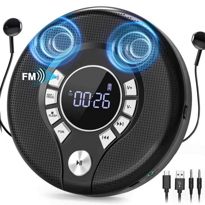Photo 1 of Portable CD Player with 2000mAh Rechargeable Battery, Personal CD Player for Car with AUX,CD Discman Player with Headphone,USB Port,Dual Speaker,FM Transmitter,Anti-Skip Protection,Backlight