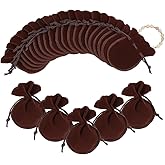 NBEADS 50 Pcs Velvet Drawstring Bags, 3.54×2.75 Inch Calabash Shape Drawstring Jewelry Pouches Candy Gift Packaging Bags for Christmas Wedding Birthday Party Favors, Coconut Brown