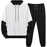 LecGee Men 2 Piece Tracksuit Outfit Contrast Color Patchwork Hoodie Sweatshirt Sweatpants Casual Jogging Sweatsuit Set