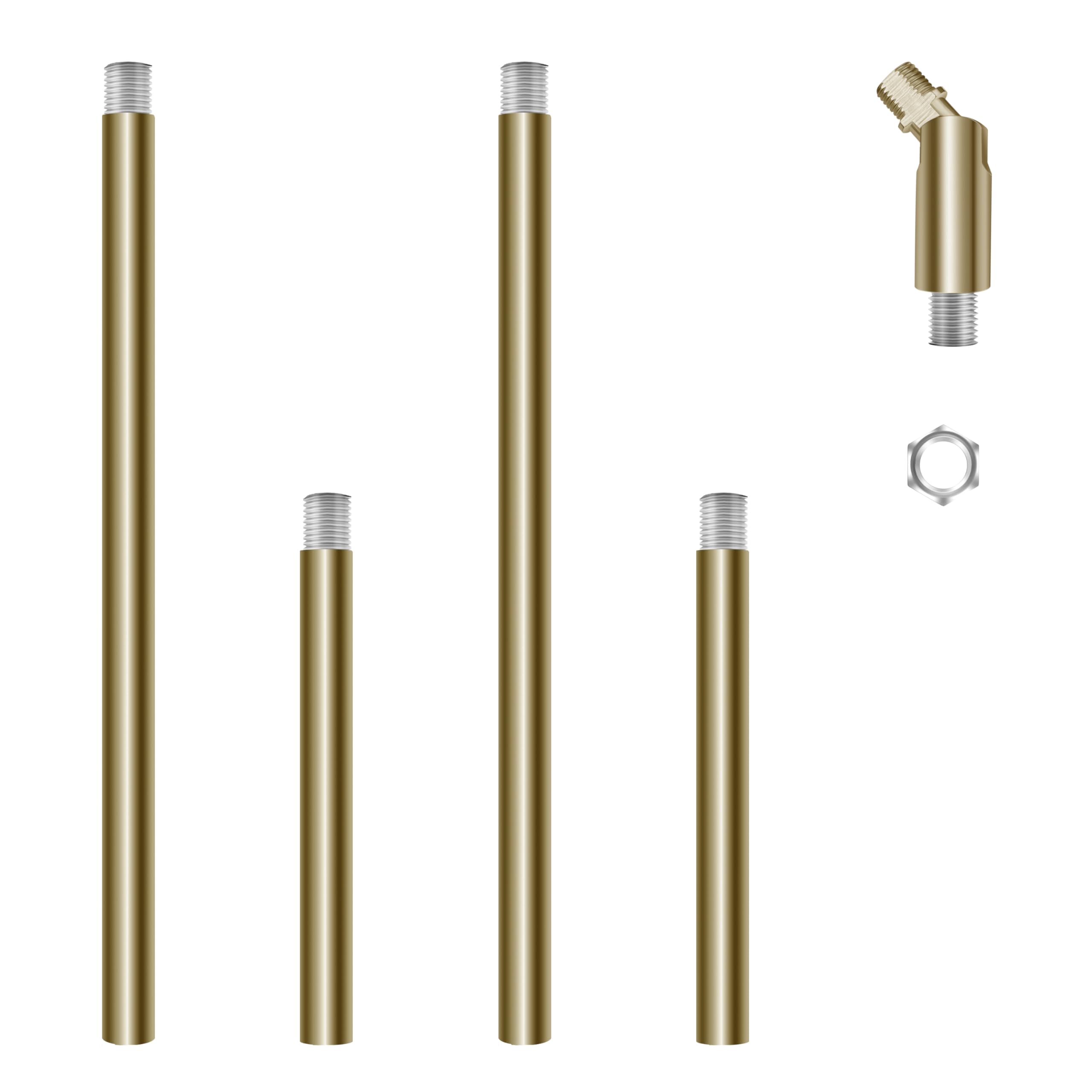 Photo 1 of M10 Threaded Extension Poles Lighting Fixture Downrods Stems & 180 Degrees Sloped Ceiling Adapter Kits for Pendant Light, Island Lighting, Chandeliers (Brass)