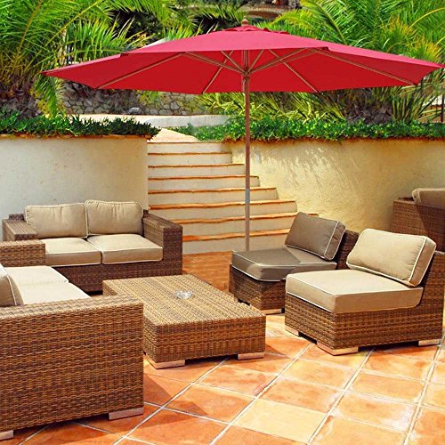 oldzon 13' Ft Patio Wooden Umbrella Sunshade German Beech Wood Outdoor Beach Pool Yard with Ebook - Thumbnail 3