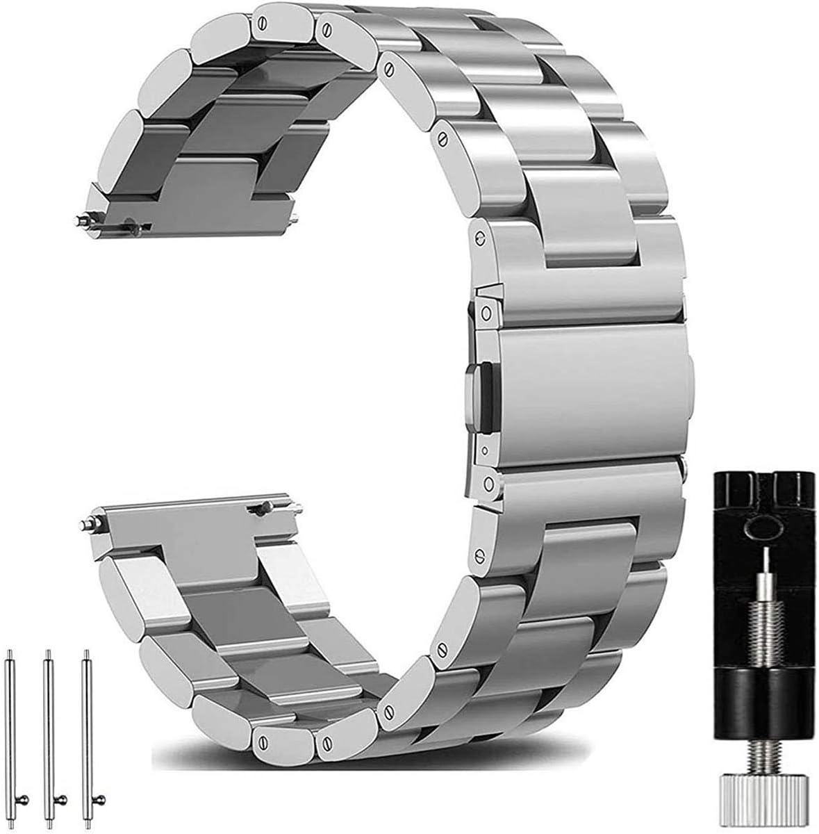 OTOPO Compatible Galaxy Watch 46mm & 45mm Strap - Stainless Steel Metal Replacement Band for Samsung Galaxy Watch 3 - Metal Silver