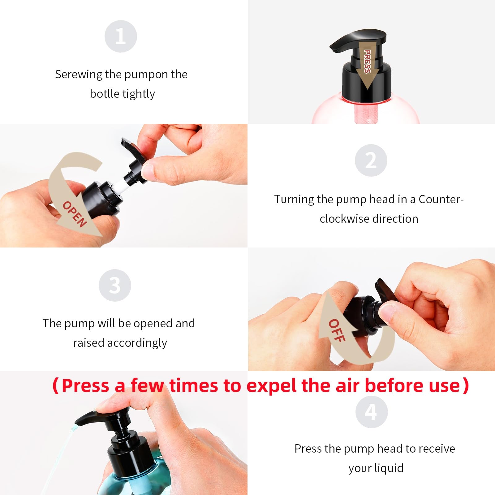 Bynccea Plastic Pump Bottle 16 oz/500 ml Empty Shampoo Pump Bottles Dispenser Portable Pump Bottles for Shampoo and Conditioner Liquid