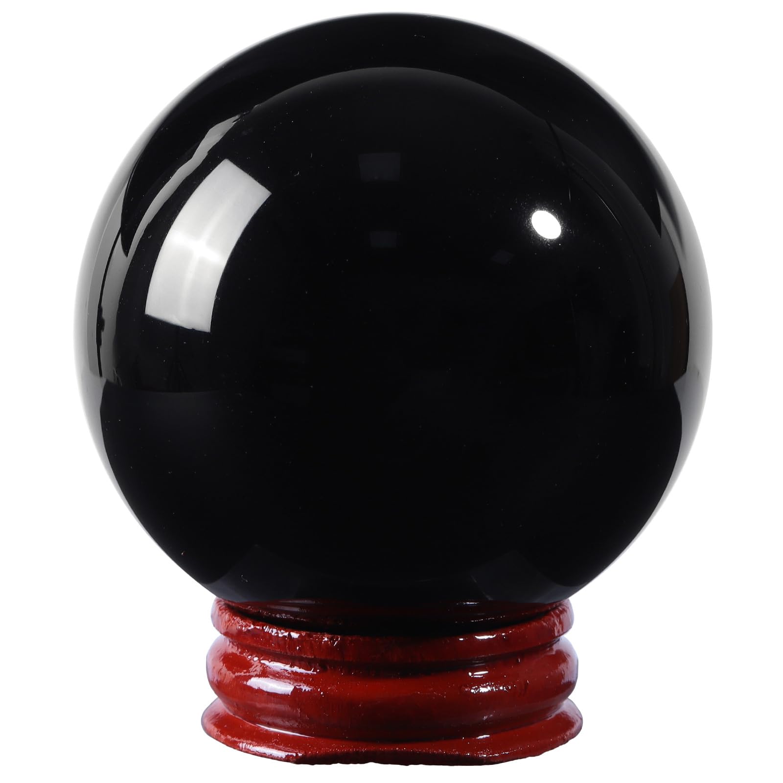 Nupuyai Natural Obsidian Ball with Wooden Stand, Black Crystal Stone Sphere Feng Shui Office Home Decor Meditation Crystal Ball, 55-60mm