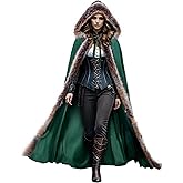 Joukavor Viking Fur Hooded Cloak Medieval Velvet Cape with Hood for Halloween