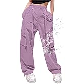 Cromoncent Cargo Pants Girls & Women Parachute Pants Y2K Baggy Rave Clothes Waterproof with Pockets, 6 Years - 3XL
