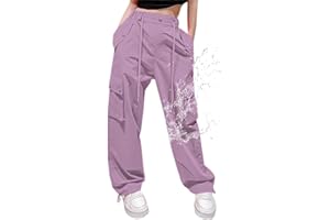 Cromoncent Cargo Pants Girls & Women Parachute Pants Y2K Baggy Rave Clothes Waterproof with Pockets, 6 Years - 3XL