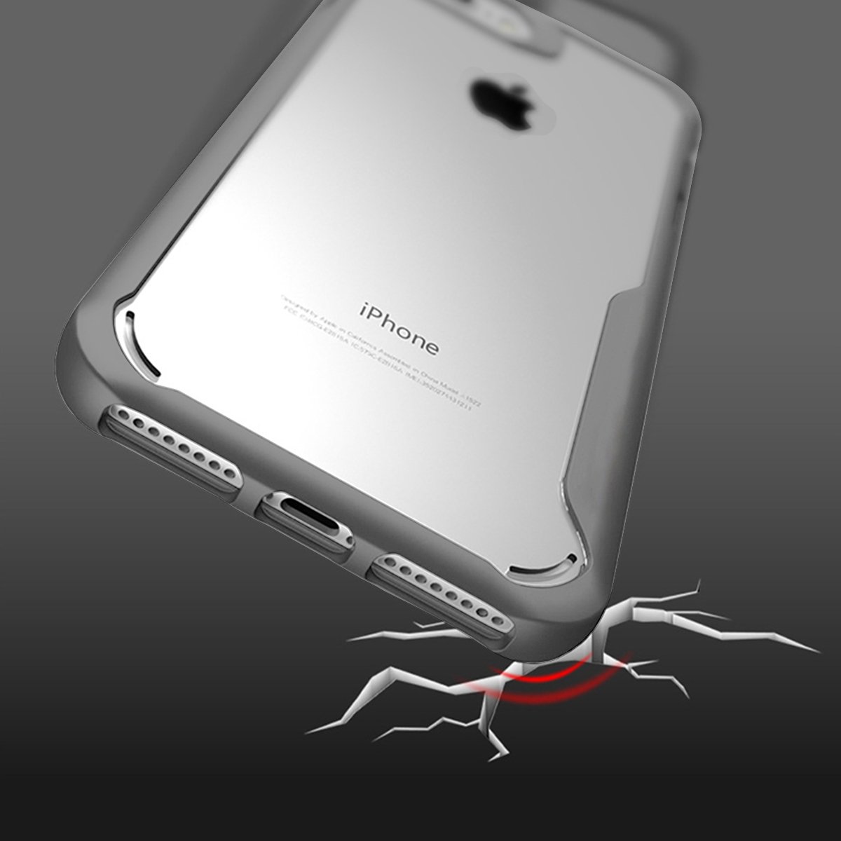 Clear iPhone case,VIEE Slim Fit Soft TPU Rubber Bumper with Clear PC Hard Back Protective Shockproof Cover for iPhone 6 Plus/6sPlus/7 Plus/8 Plus 5.5 inch (Grey)