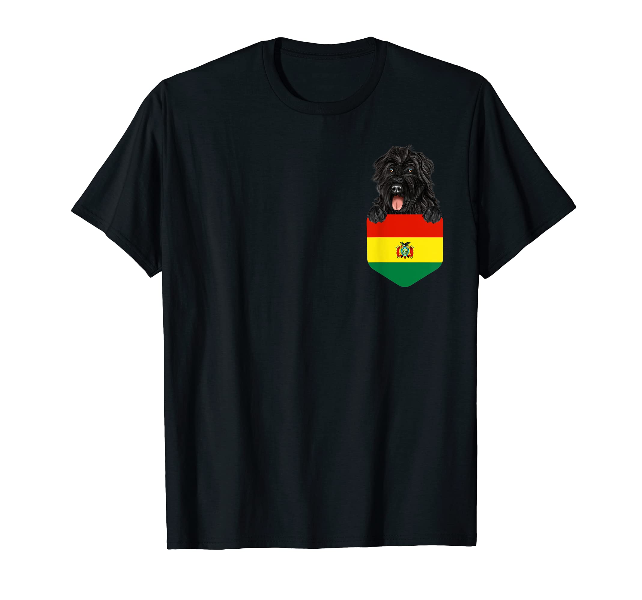 Bolivia Flag Bouvier des Flandres Dog In Pocket T-Shirt