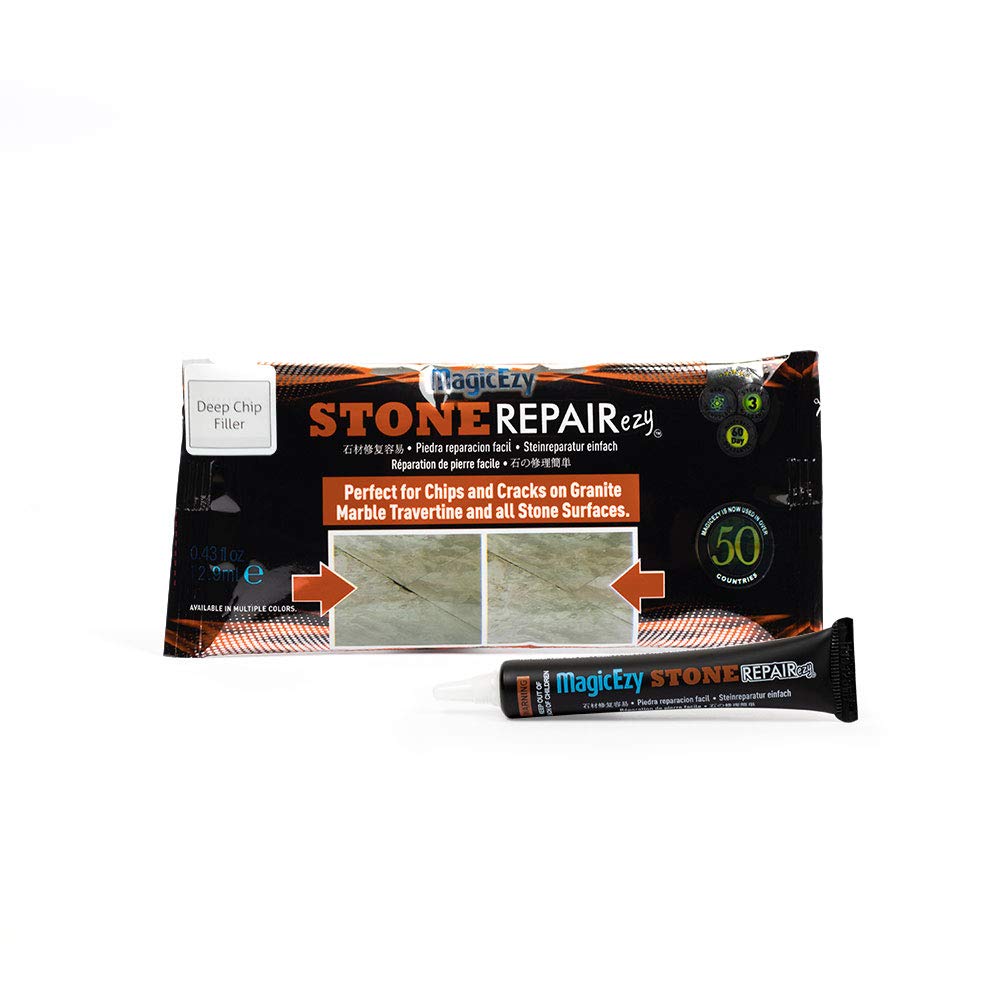 MagicEzy Stone RepairEzy (Deep Chip Filler): Travertine, Limestone, Granite, Quartz, or Marble Worktop/Countertop Repair Kit - Fix Cracks and Chips Fast - Countertop Repair - Seam Filler