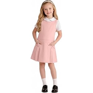 Custoneei Girl's Sleeveless Uniform Jumper Dress, Pink, 5-6 Years | School Pleated, Knee Length, Zippered, with Side Pockets,