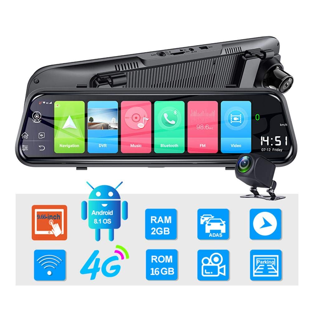 Car Dash Cam for Android 8.1 9.66 Inch Dash Cam Dual Video Recording 1080P Lens RAM2G ROM16G GPS Navigation Driving Recorder ADAS WiFi