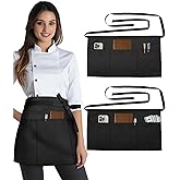 Slohif Reversible Server Apron 6 Pockets - Waist Apron for Waitress Women Half Serving Short Apron for Waiter