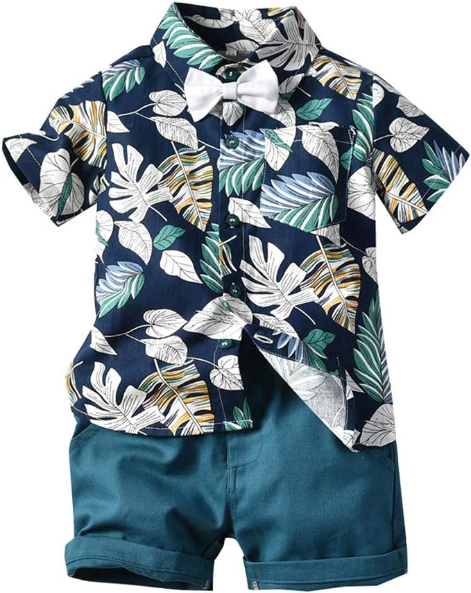 Julhold Toddler Baby Boy Leisure Loose Short Sleeve Bow Tie Suit Gentleman Leaf T-Shirt Tops+Shorts Outfits 7 Style New
