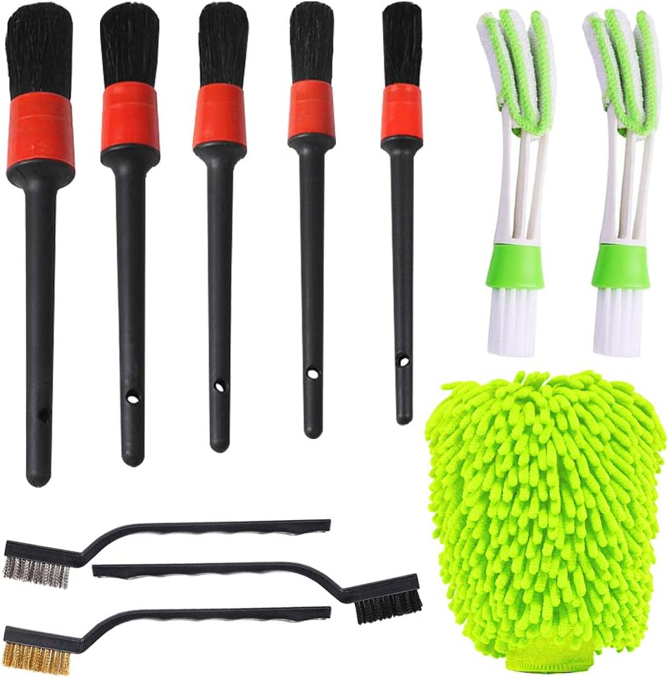 AIFUDA 5 Pcs Detailing Brush Set with Wire Brush, Car Wash Mitts, Car
