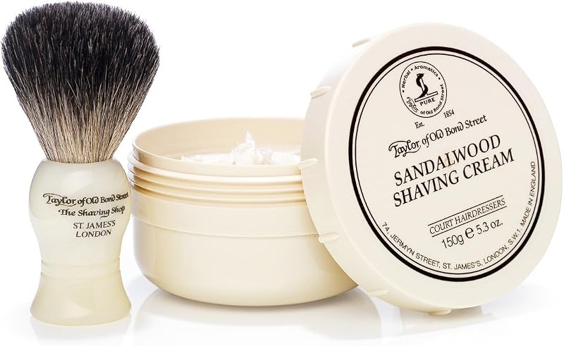 Taylor of Old Bond Street Pure Badger Brush Sandalwood Cream Shaving Gift Set
