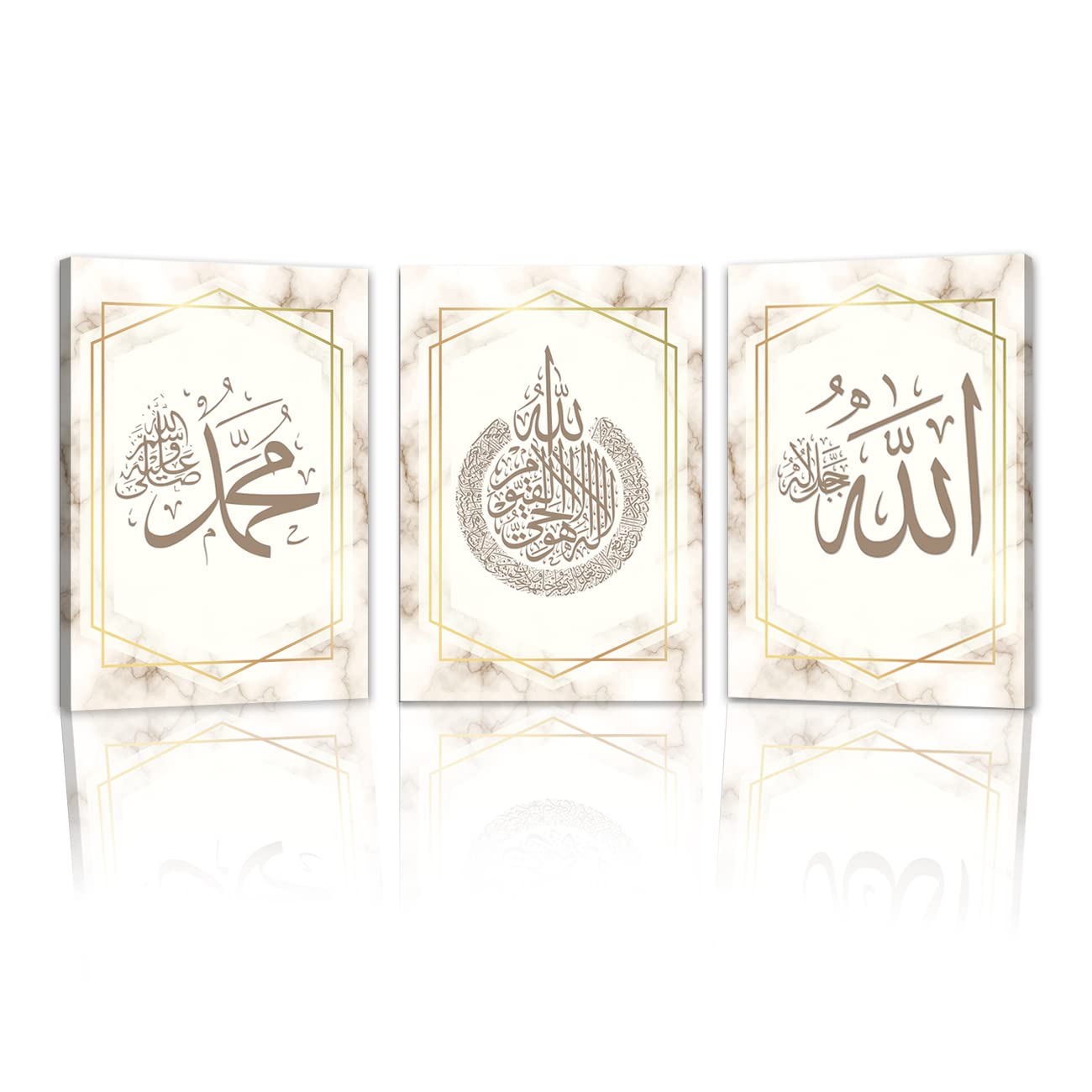 ZHONGYUTONG Islamic Poster Gold Muslim Islamic Wall Art Canvas Painting Muslim Arabic Calligraphy HD Print Islamic Picture for Home Living Room Study Bedroom Room Decoration Artwork (16''x24''x3PCS)