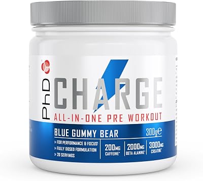 PhD Charge All-In-One Pre Workout with Creatine 20 Servings Blue Gummy Bear 300g
