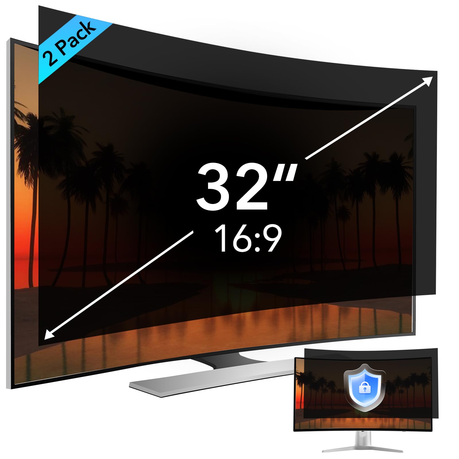 Photo 1 of QOYZINE 2 Pack 32 inch Computer Privacy Screen Filter for 16:9 Aspect Ratio Widescreen Monitor,32in Curved Computer Monitor Privacy Shield Anti Glare Blue Light Eye Protection, Anti-Scratch Removable Protector Film