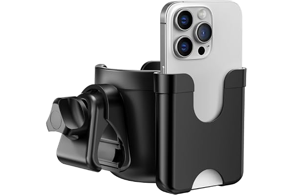 Guiseapue Stroller Cup Holder with Phone Holder: Universal Cup Holder for Walker, Wheelchair, Bike, Golf/Stroller Accessories